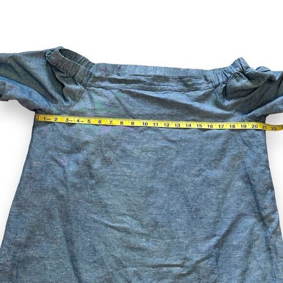 Free People Show Me Some Shoulder Chambray Blue Off Shoulder Top Med Linen Blend - Picture 5 of 7